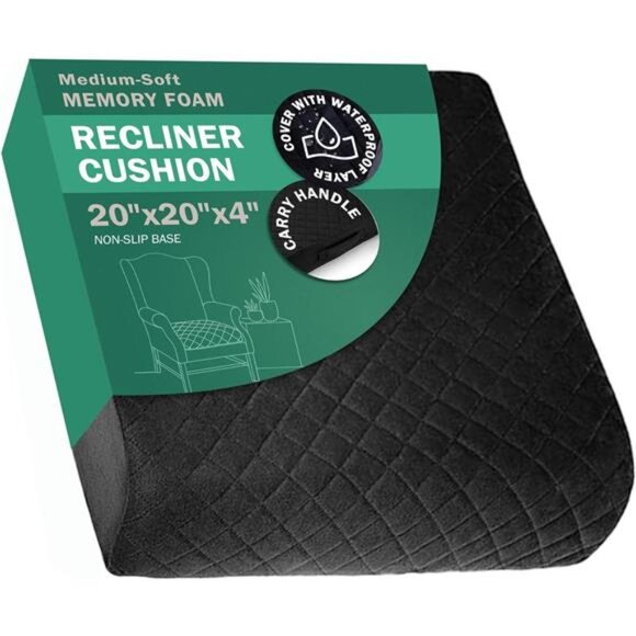 Memory Foam Chair Cushion Recliner Seat Pad Armchair Non Slip Waterproof Black - Picture 1 of 8